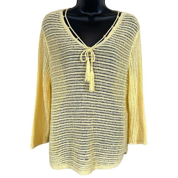 Chicos Canary Yellow Loose Open Knit Sweater - Picture 1 of 9